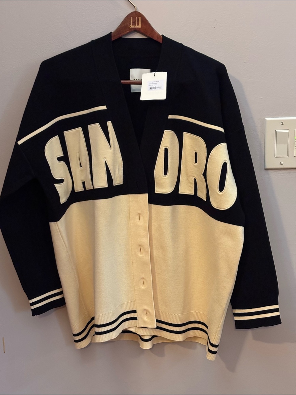 Sandro Black and Cream Lettered women’s Cardigan NWT